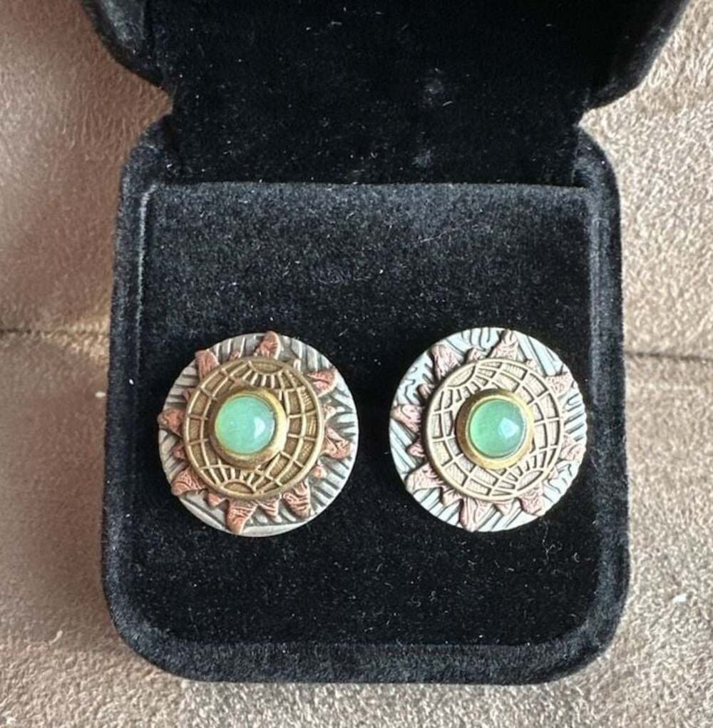 Vintage Museum of Jewelry Casablanca Style Round Earrings with Green Cabochon